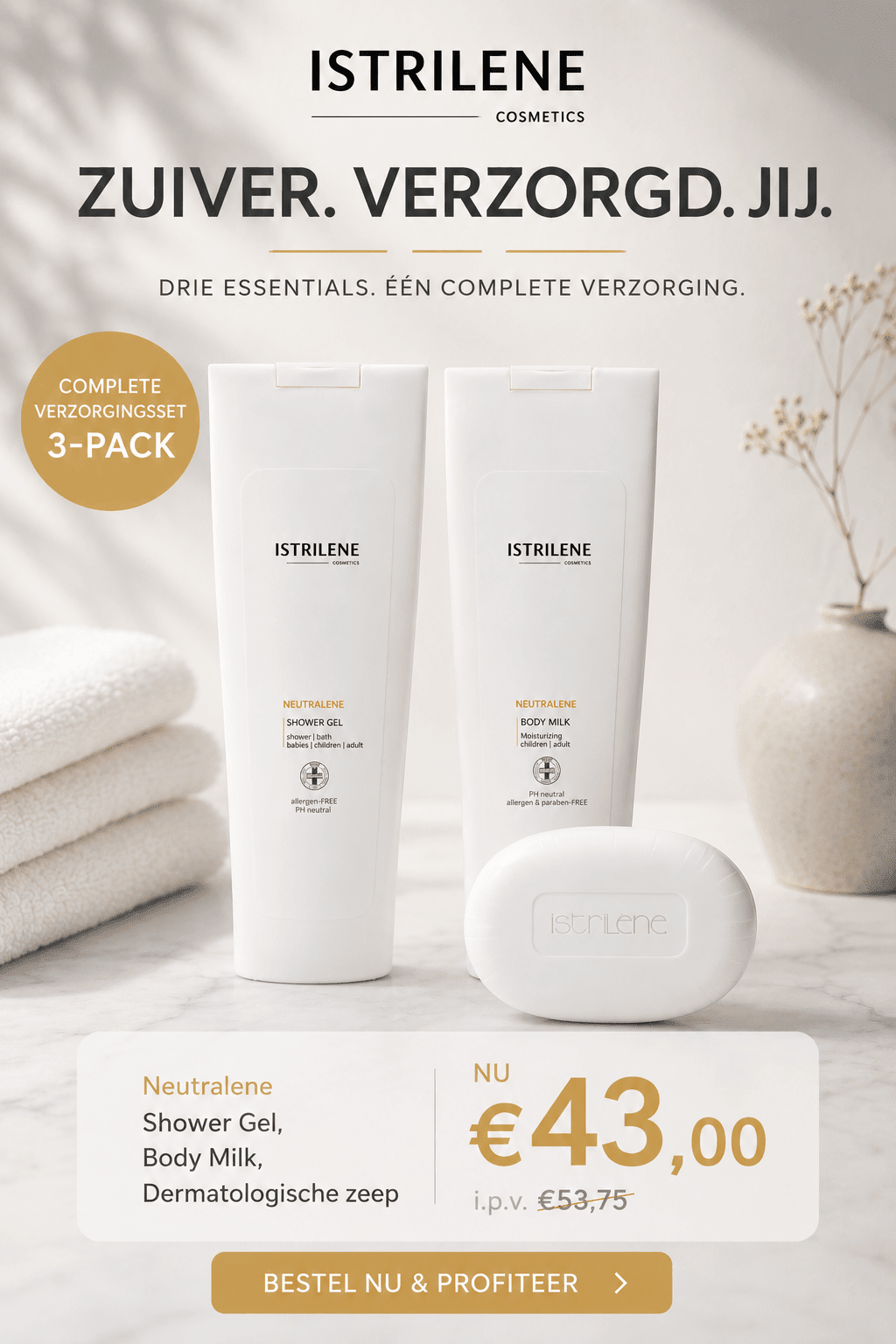 Neutralene 3-Pack – Douchegel, Bodymelk & Dermatologische Zeep - Istrilene